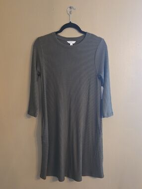 Time and Tru Olive Ribbed A-Line Long Sleeve Dress